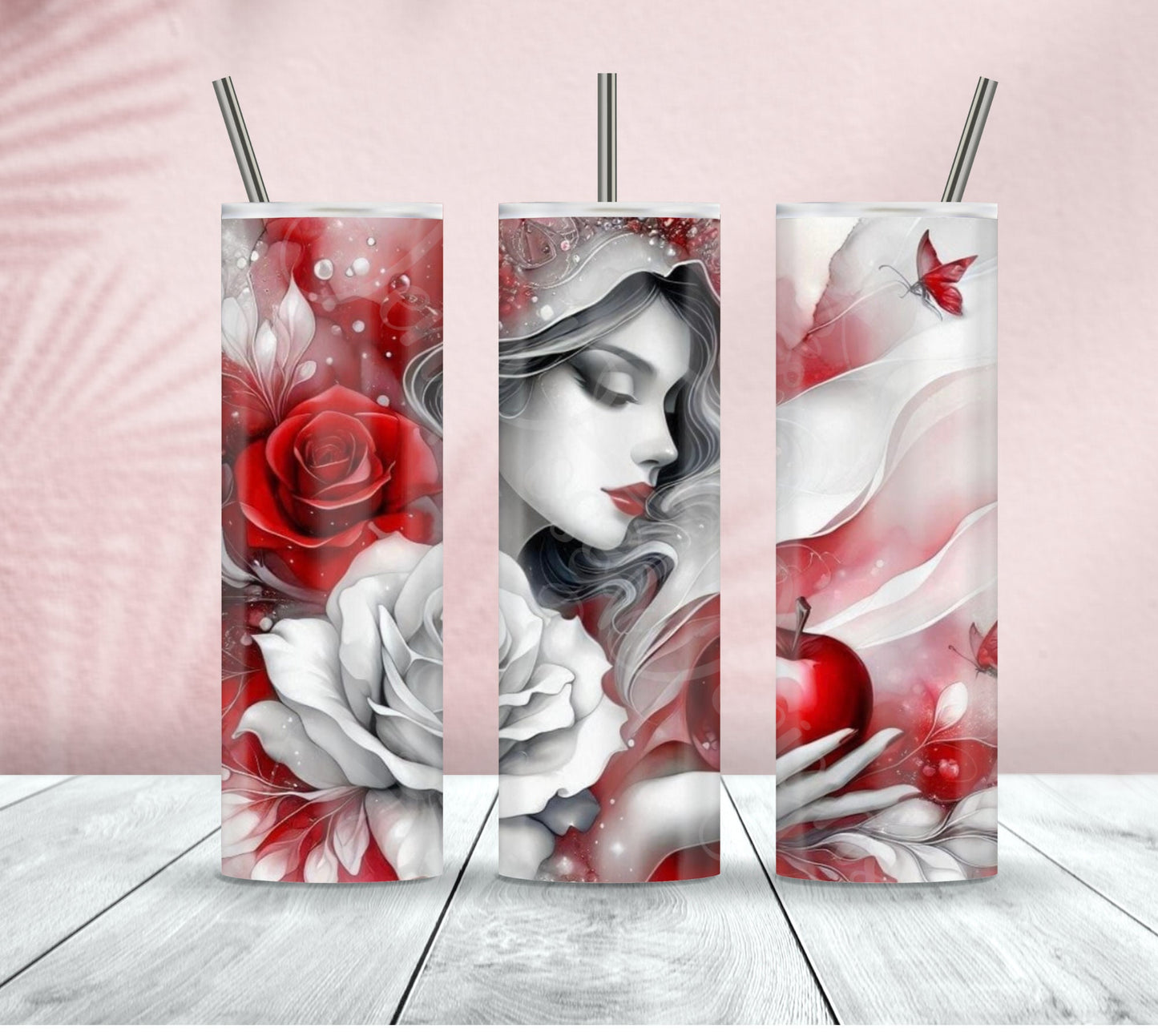 Snow White Inspired 20 oz Tumbler, 15 in Canvas Tote Bag, and A5 Faux Leather Journal with Matching Pen Diamond Painting Release Papers