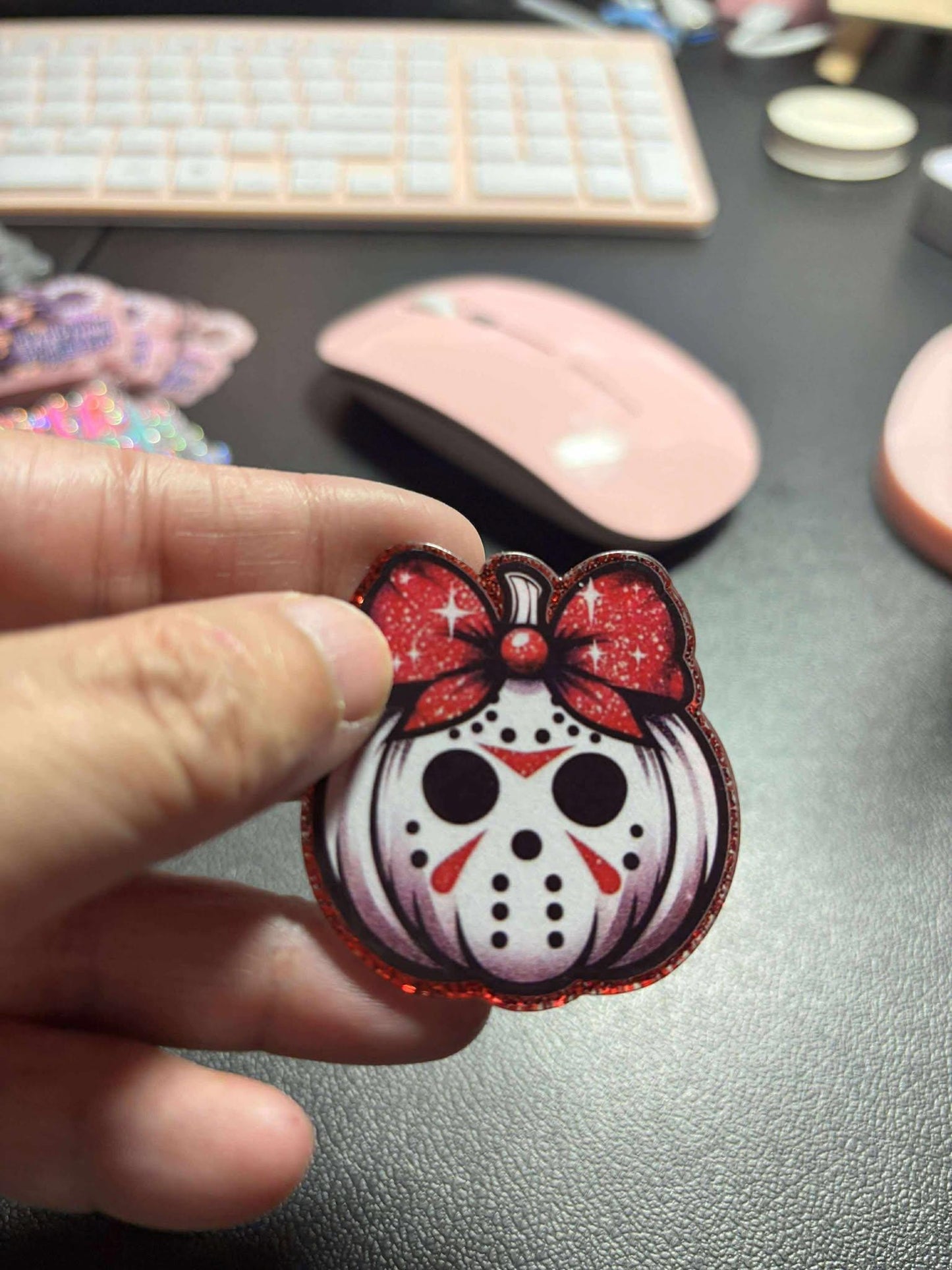 Horror Movie Jack-o'-Lantern Cover Minder / Needle Minder – Glitter Acrylic | Scream, Michael Myers, Jason, Pennywise | Halloween Craft Gift