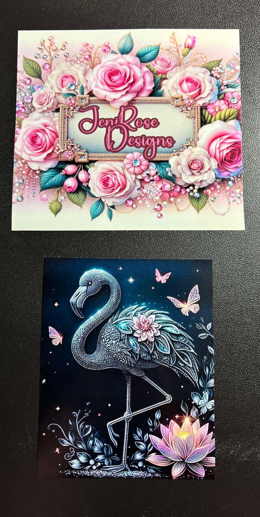 Blinged Flamingo with Lotus Flowers Laminated Diamond Painting Release Papers – 12 Pack (4in x 5in)
