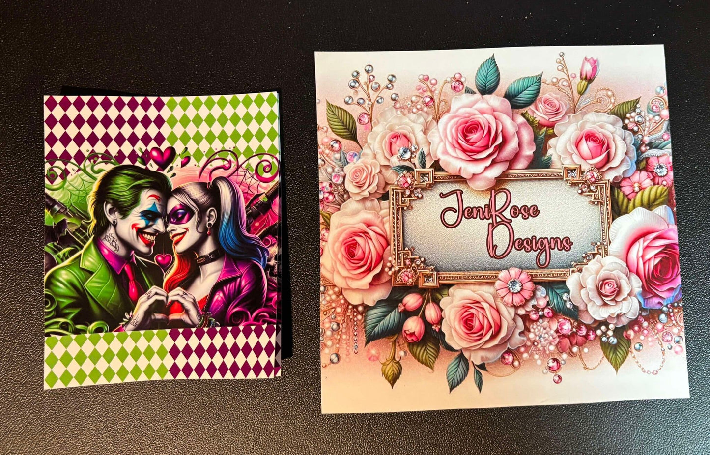 Joker and Harley Quinn Themed Diamond Painting Release Papers 4x5in Laminated 12pc