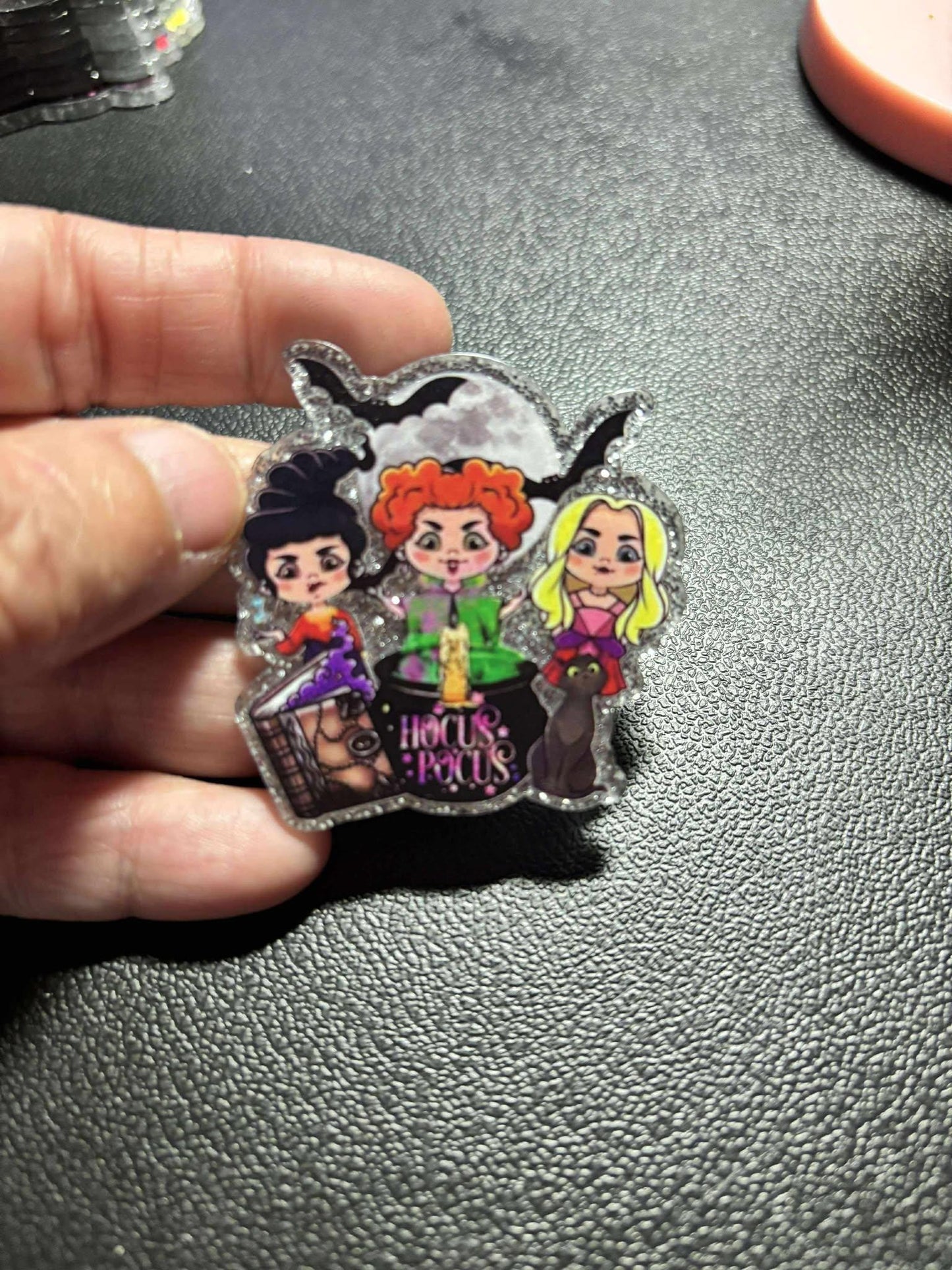 Sanderson Sisters Hocus Pocus Diamond Painting Cover Minder / Cross Stitch Needle Minder – Silver Glitter Acrylic, Witchy Craft Magnet