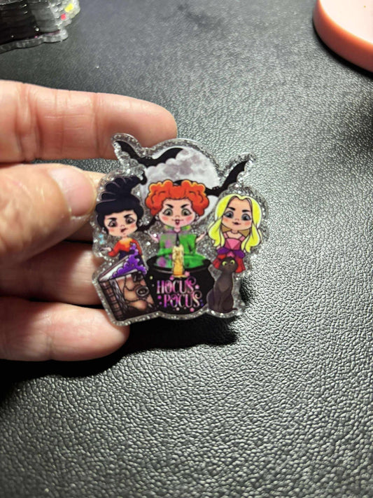 Sanderson Sisters Hocus Pocus Diamond Painting Cover Minder / Cross Stitch Needle Minder – Silver Glitter Acrylic, Witchy Craft Magnet