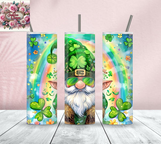St. Patrick’s Day Gnome Tumbler – 20 oz Stainless Steel | Irish Shamrock Green Leprechaun Cup | Lucky Holiday Drinkware Gift