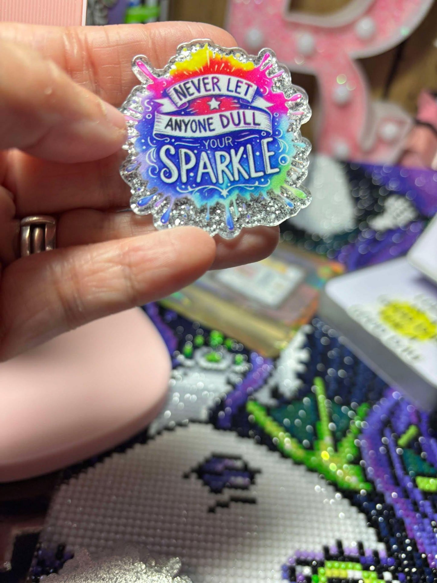 Never Let them Dull Your Sparkle Cover/Needle Minder. Diamond painter cross stitch holiday birthday gift