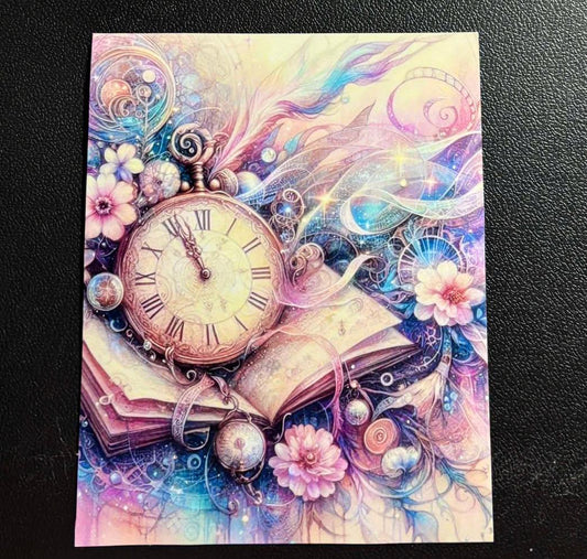 Pretty Pocket Watch & Book Pastel-Themed Laminated Diamond Painting Release Papers – 12 Pack (4in x 5in)