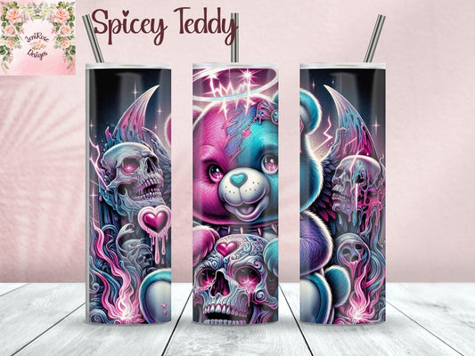 20 oz Tumbler Spicey Teddy Birthday gift for her him them. Fun, sassy Skeleton, sarcastic