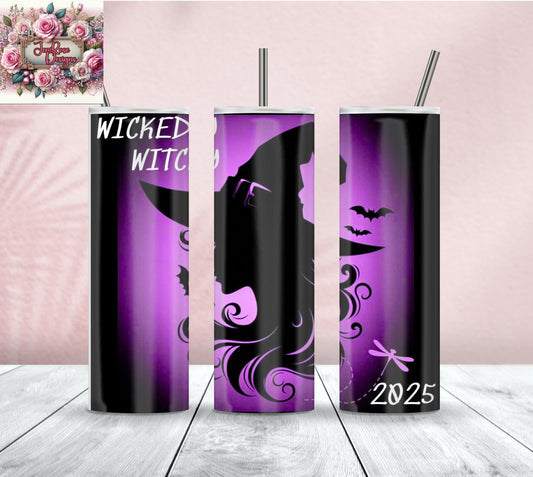 2025 Wickedly Witchy Tumbler 20oz Stainless Steel  Purple  Black Halloween Witch Cup |Spooky Cute Witchy Gift Gothic Tumbler with Lid  Straw