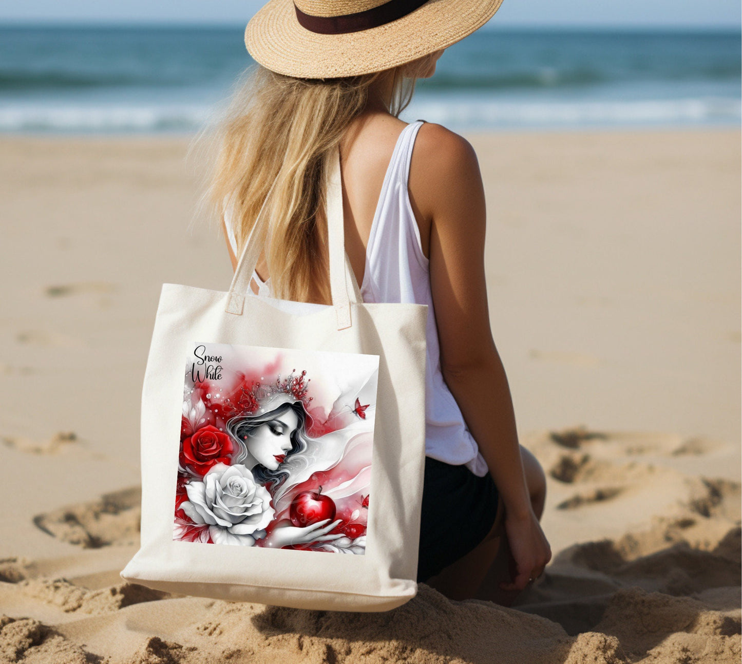 Snow White Inspired 20 oz Tumbler, 15 in Canvas Tote Bag, and A5 Faux Leather Journal with Matching Pen Diamond Painting Release Papers