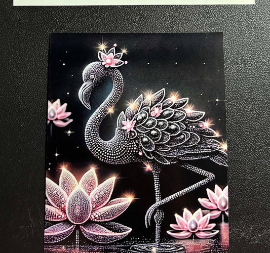Blinged Flamingo with Lotus Flowers Laminated Diamond Painting Release Papers – 12 Pack (4in x 5in)
