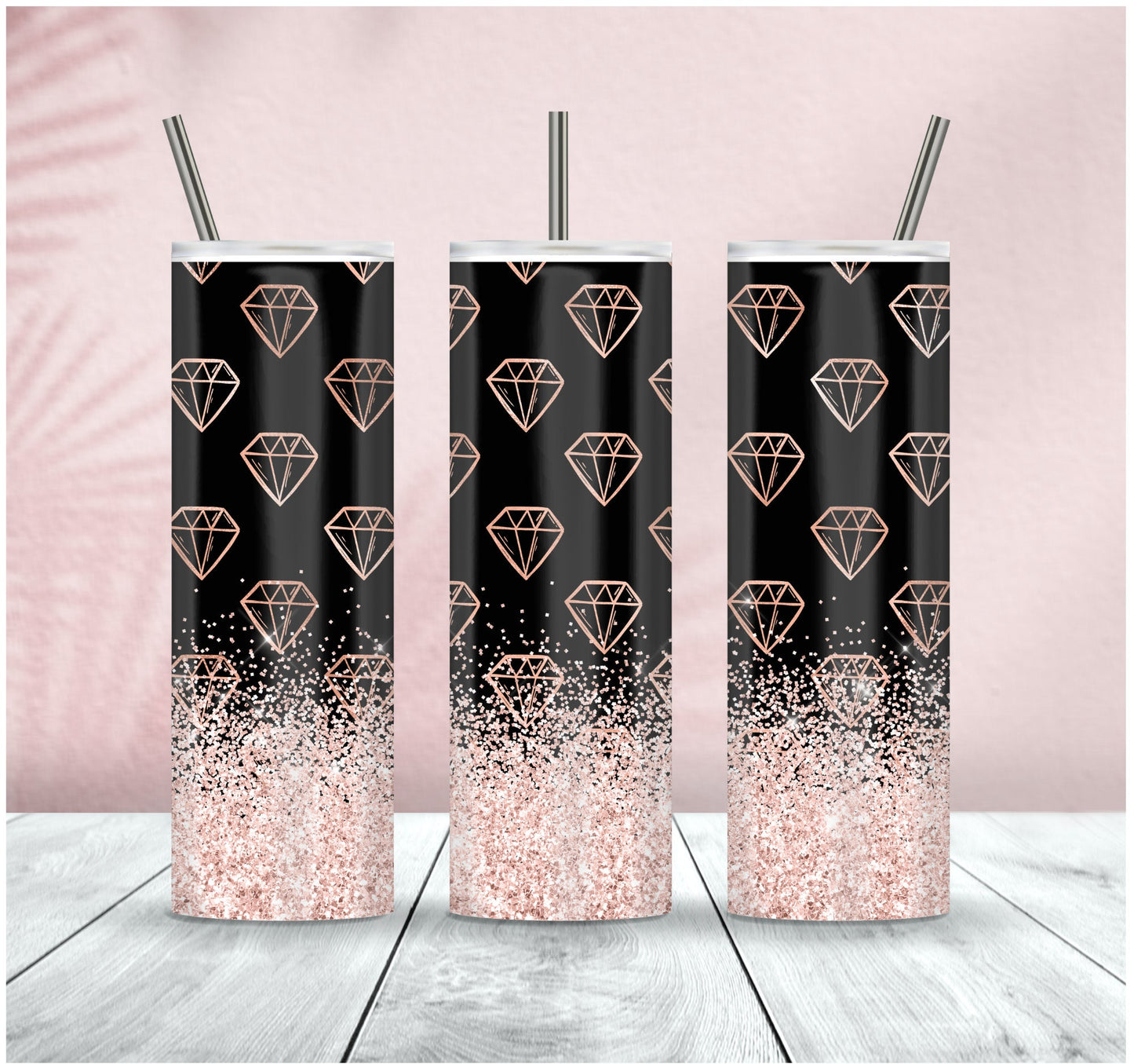 20 oz Tumbler- Rose Gold Black Diamonds